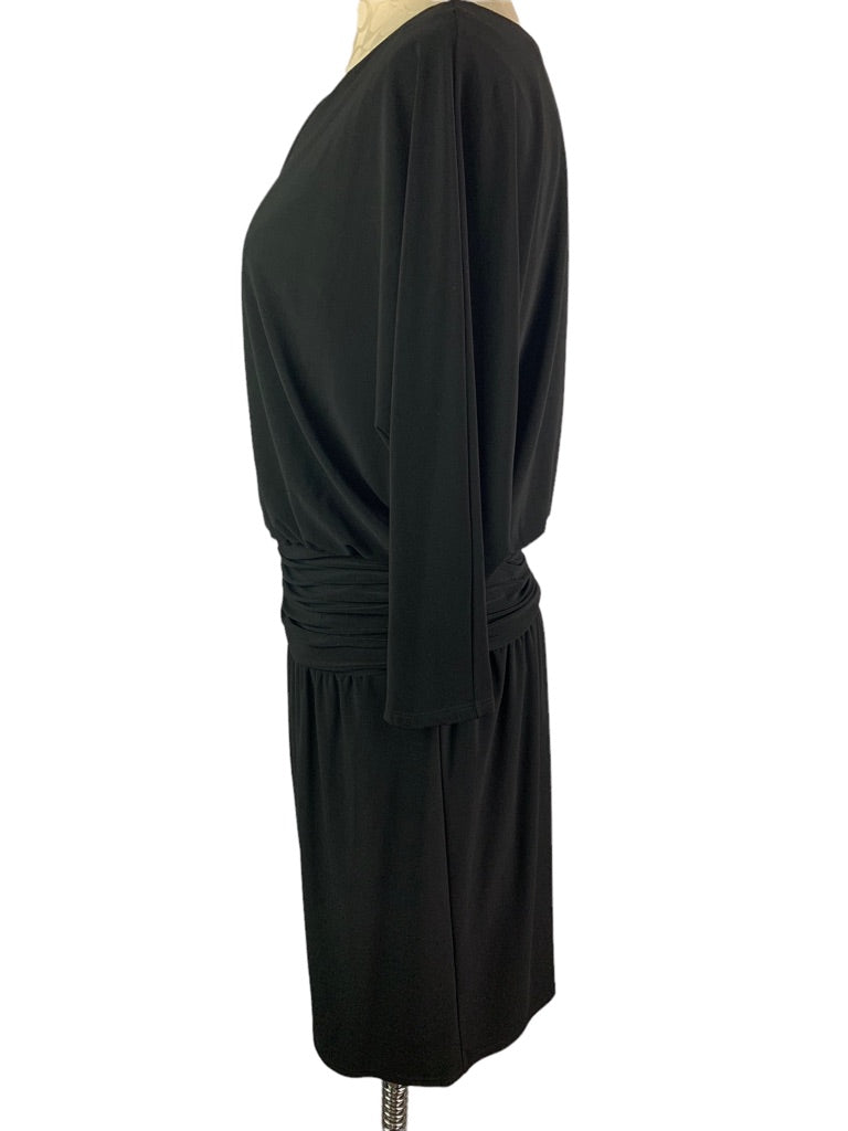 10 Evan Picone Black Blouson Dress 3/4 Sleeve Pullover Stretch