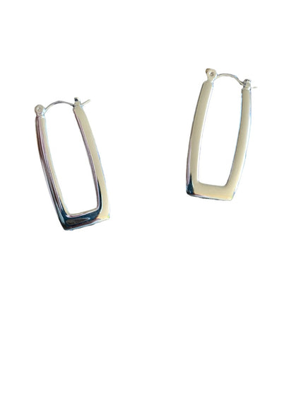 Silvertone Rectangle Pierced Leverback Earrings 1 1/8" Drop