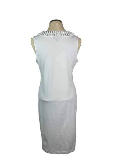 Large Talbots White Jersey Knit Sheath Dress Beaded Neckline Sleeveless Pullover