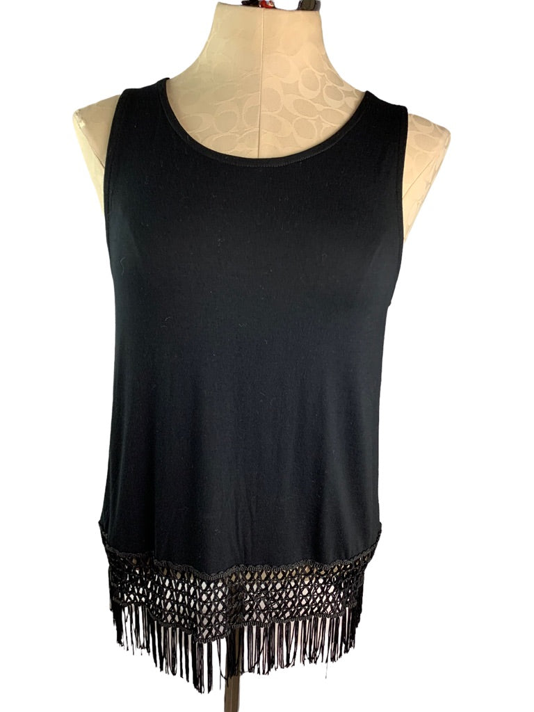 Large Ocean Drive Women's Black Tank Fringed Hem Soft