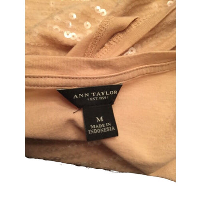 Medium Ann Taylor Women's Taupe Sequin Tank Top Sleeveless Taupe Pima Cotton