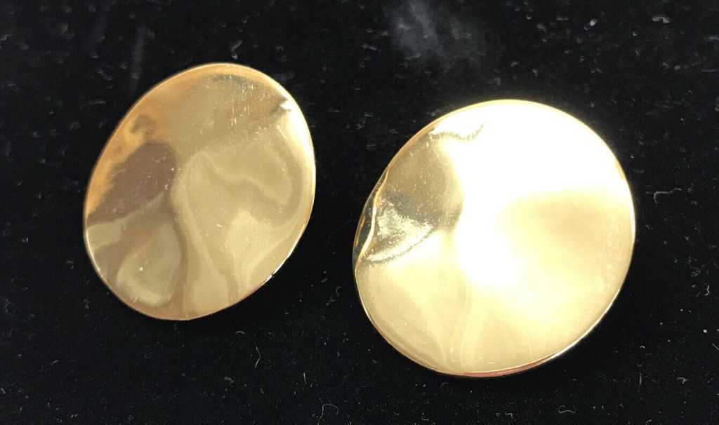 J. Crew Goldtone Circle Post Pierced Earrings Wavy Texture 1 1/8" Diameter