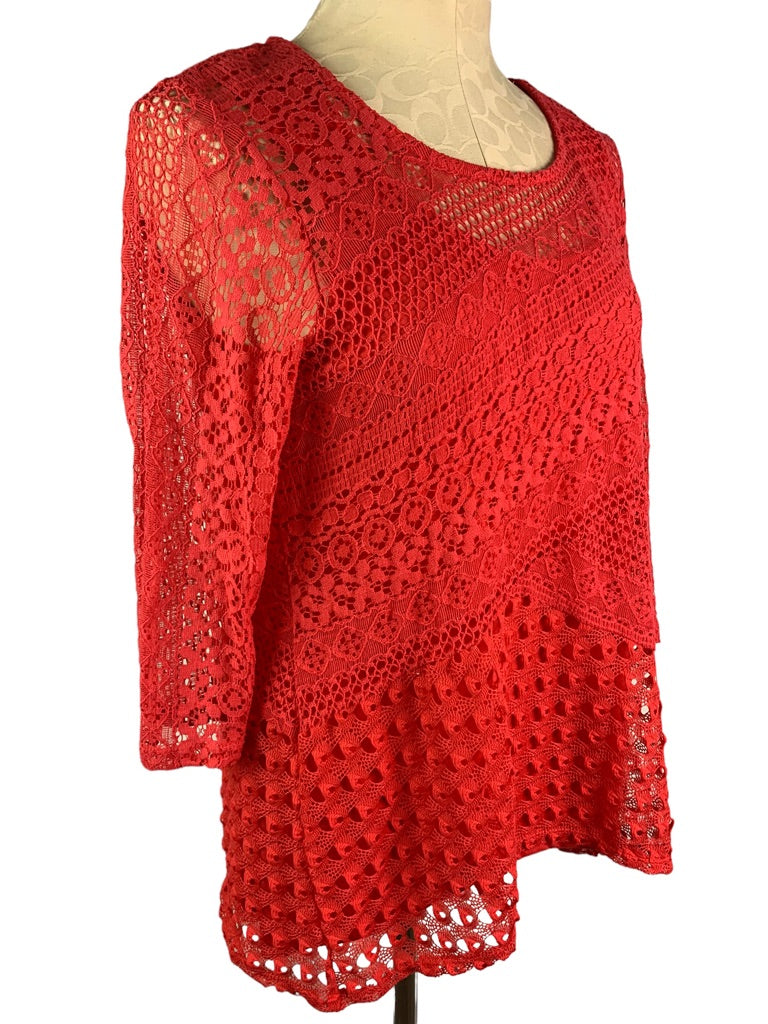 Large Petite JM Collection Hot Pink Coral Women's Lace Top and Camisole