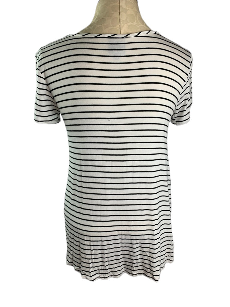 Small Bobeau Women's Black White Striped Short Sleeve Tshirt Layered