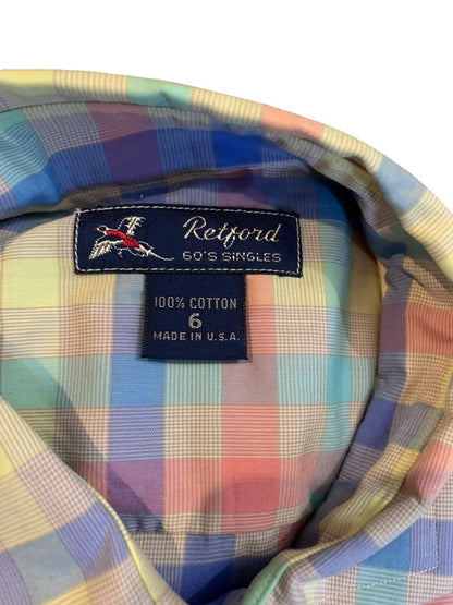 6 Retford Boys Plaid Pastel Button Up Shirt New Made in USA 100% Cotton