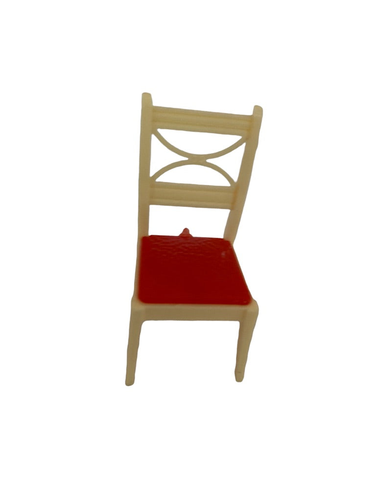 Vintage A Renewal K63 Miniature Dollhouse Plastic Chair Ivory and Red