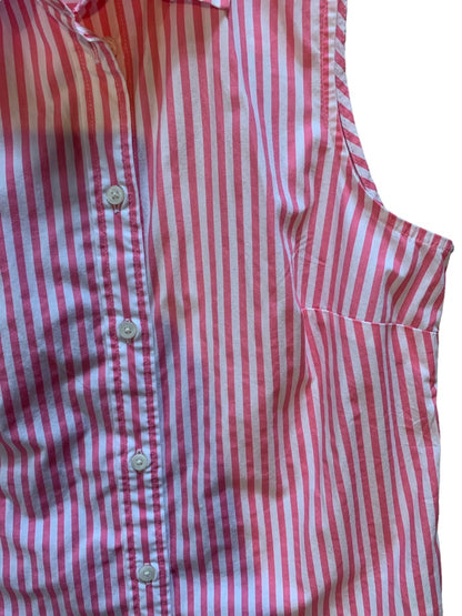 XXS J.Crew Women's Pink White Striped Button Up Sleeveless Collared