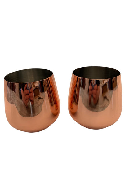 Set of 2 Copper Plated Stemless Wine Tumbler Drinking Glasses Barware