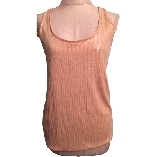 Medium Ann Taylor Women's Taupe Sequin Tank Top Sleeveless Taupe Pima Cotton