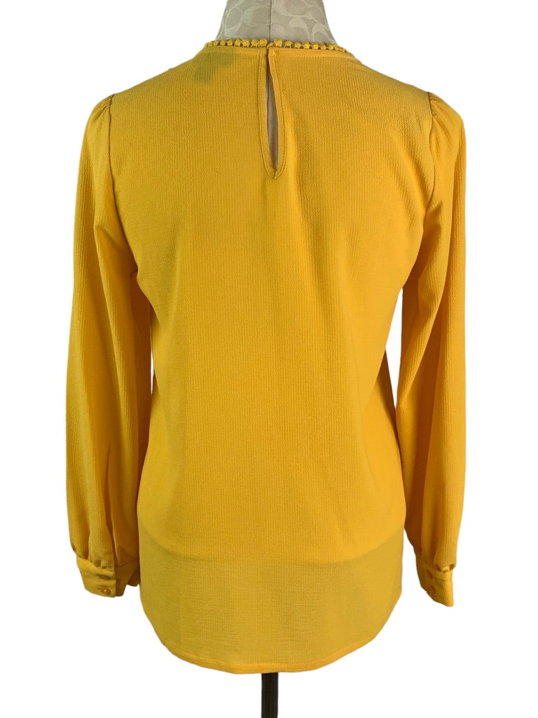 XS Halogen Gold Yellow Lace Detail Women's Blouse Long Sleeve Pullover