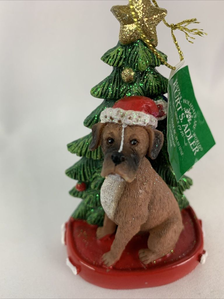 Kurt S. Adler BOXER with Tree on Base Christmas Ornament Personalizable New