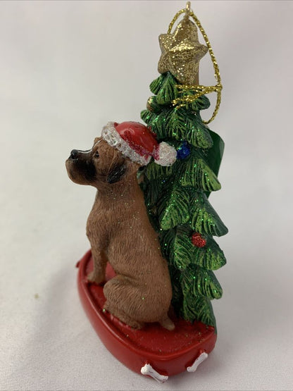 Kurt S. Adler BOXER with Tree on Base Christmas Ornament Personalizable New