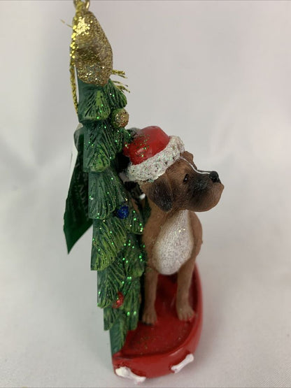 Kurt S. Adler BOXER with Tree on Base Christmas Ornament Personalizable New