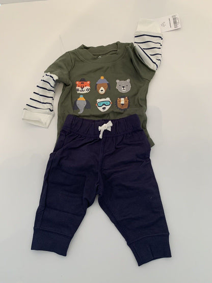 3 Months Carter's 2 Piece Pants and Shirt Animal Outdoor Theme Joggers