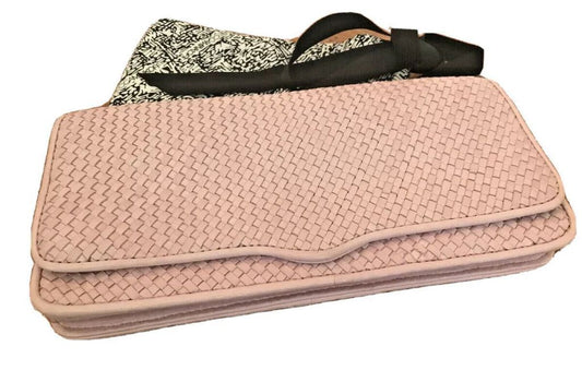 Rebecca Minkoff Honey Woven Leather Soft Clutch Pink Dust Bag Included