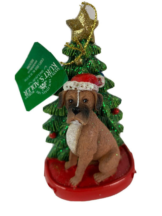 Kurt S. Adler BOXER with Tree on Base Christmas Ornament Personalizable New