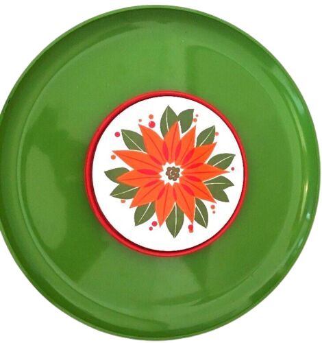 Vintage Laquerware Holiday Stafford Serving Tray Poinsettia Green Japan 13" Diameter